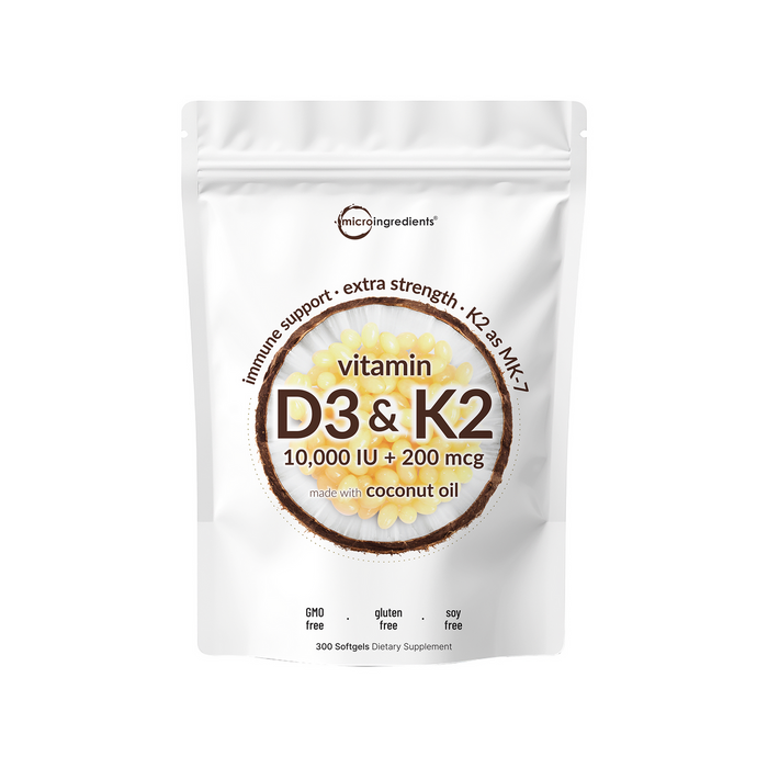 Micro Ingredients Vitamin D3 + K2, 10,000 IU & 200 mcg — 300 Softgels