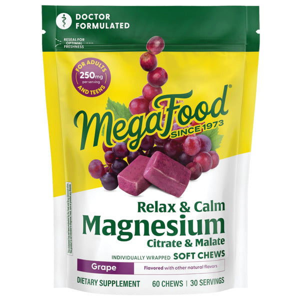 MegaFood Relax & Calm Magnesium Soft Chews, Grape – 60 Chews