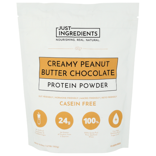 Just Ingredients Casein Free Protein Powder, Peanut Butter Chocolate – 19.54 oz