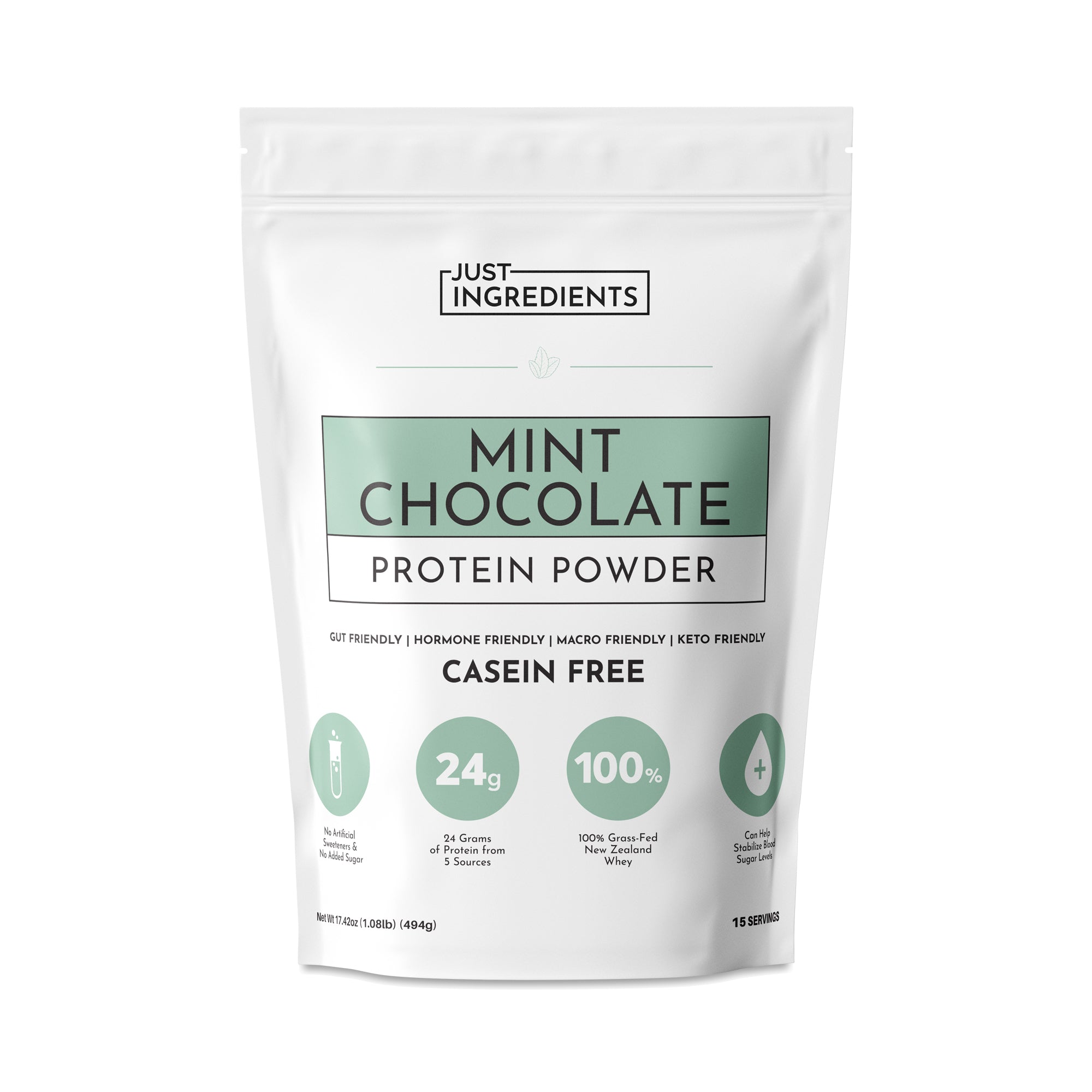 Just Ingredients Casein Free Protein Powder, Mint Chocolate – 17.42 oz