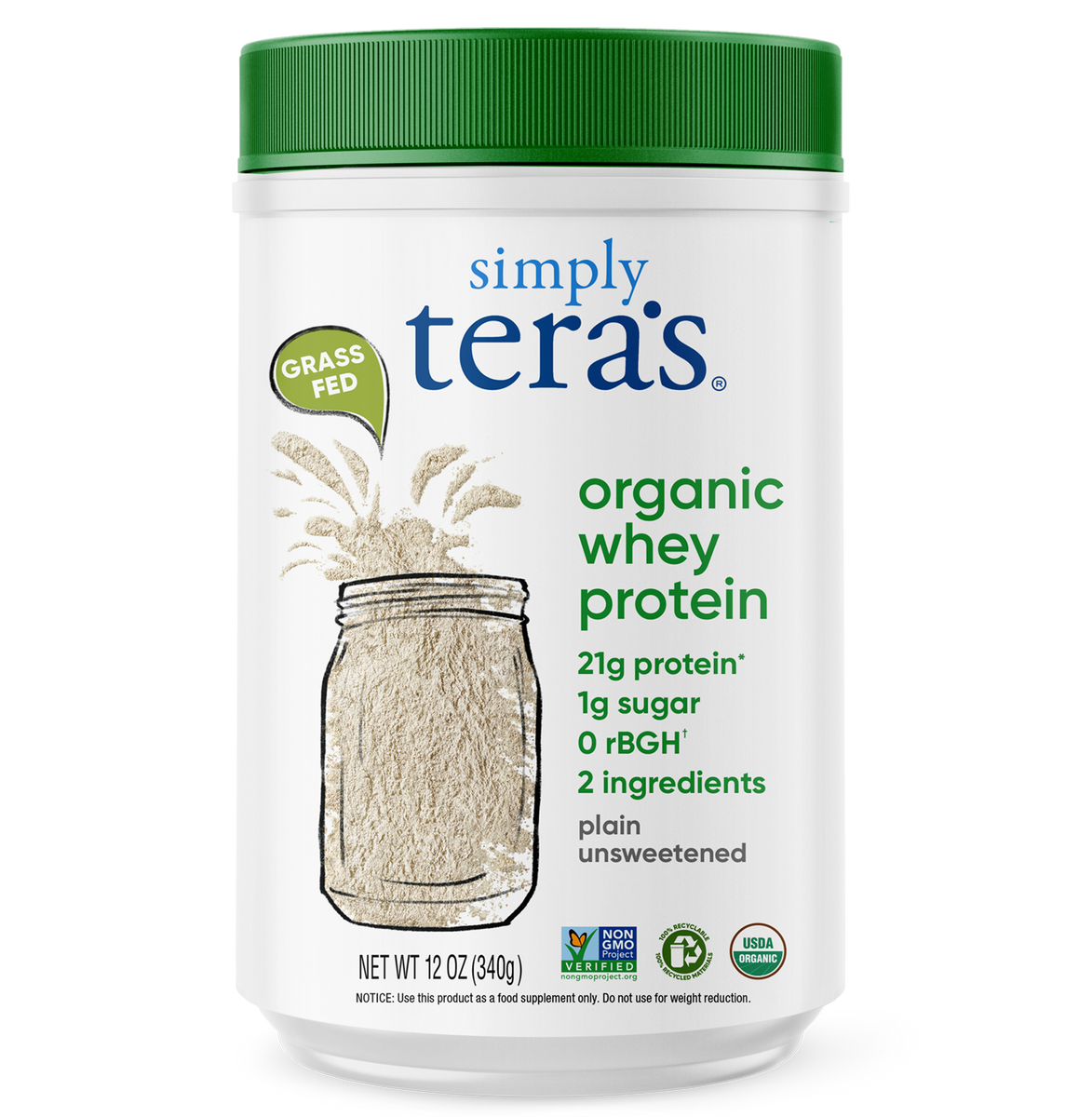 Simply Tera's Organic Plain Whey Protein – 12 oz
