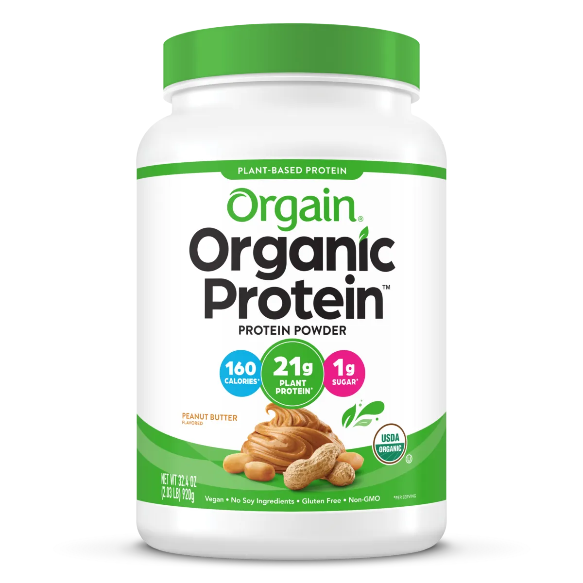 Orgain Organic Plant-Based Protein Powder, Peanut Butter – 2.03 lb
