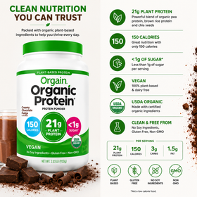 Orgain Plant-Based Protein Powder, Creamy Chocolate Fudge – 32.4 oz image 3