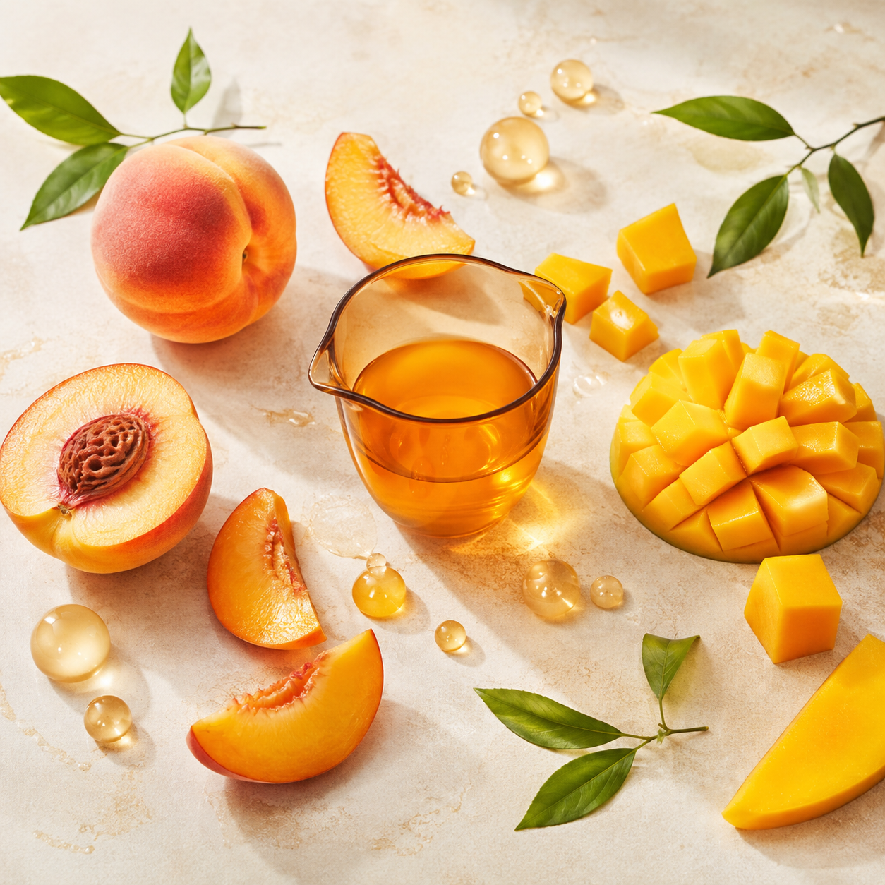 Peach and mango ingredients for MaryRuth's liquid multivitamin