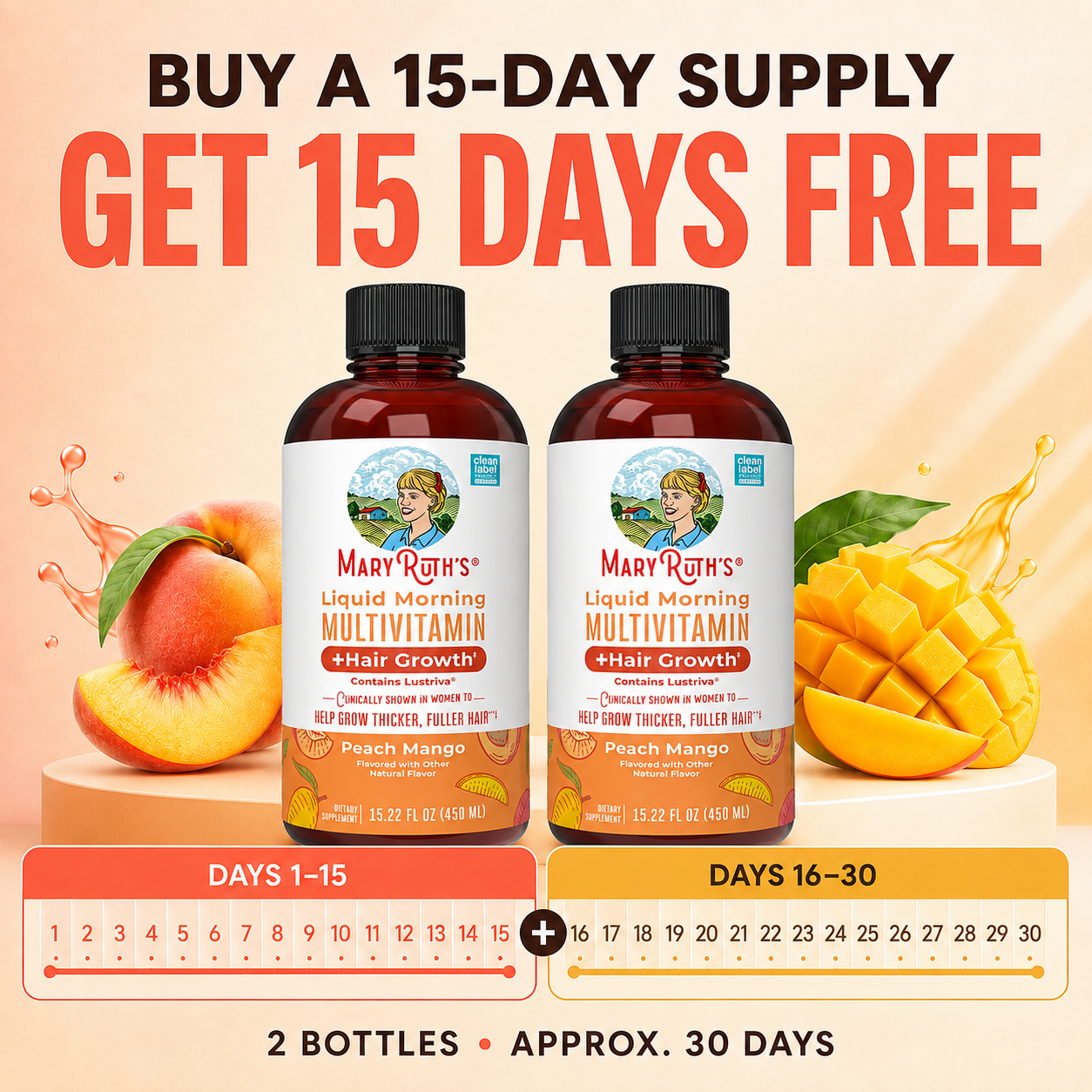 Buy a 15-day MaryRuth's supply and get 15 days free