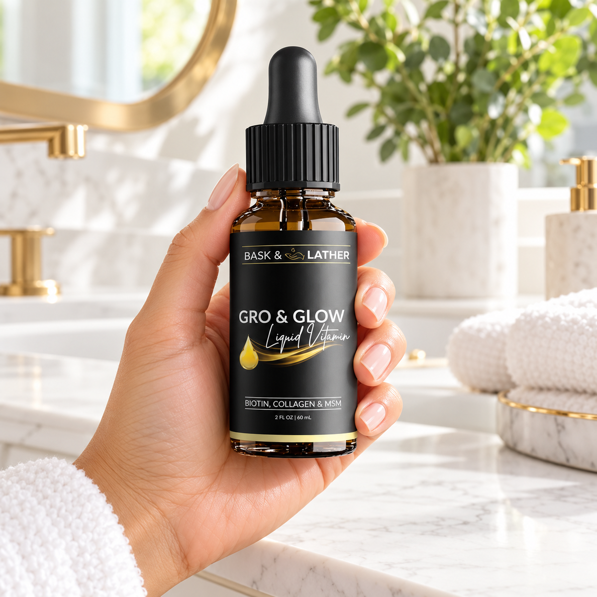 Bask & Lather Gro & Glow liquid vitamin, 2 fl oz lifestyle image