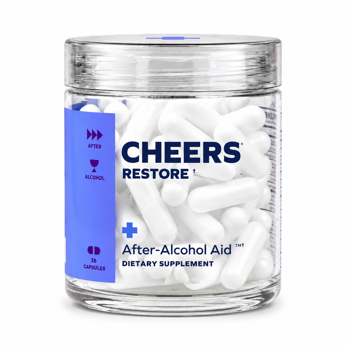 Cheers Restore After-Alcohol Aid, 36 capsules on white background