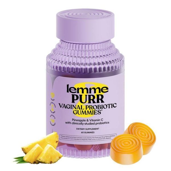 Lemme Purr Pineapple Vaginal Probiotic Gummies bottle, 60 gummies