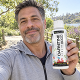 AI-generated lifestyle illustration of a man holding Cutler Carnitine outdoors
