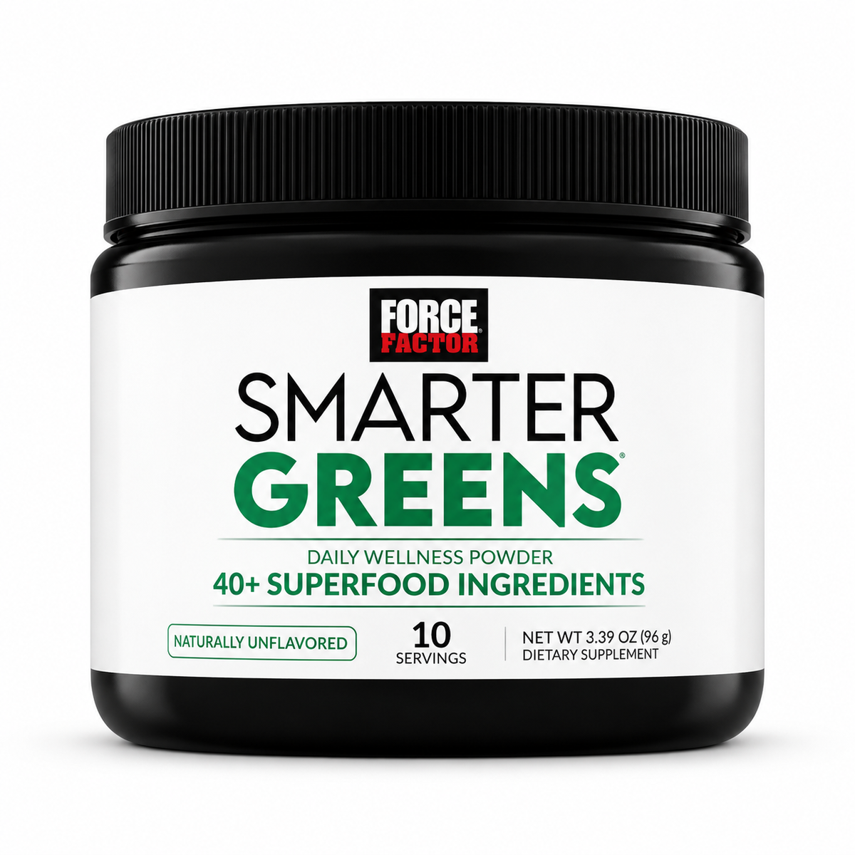 Force Factor Smarter Greens naturally unflavored, 3.39 oz on white background