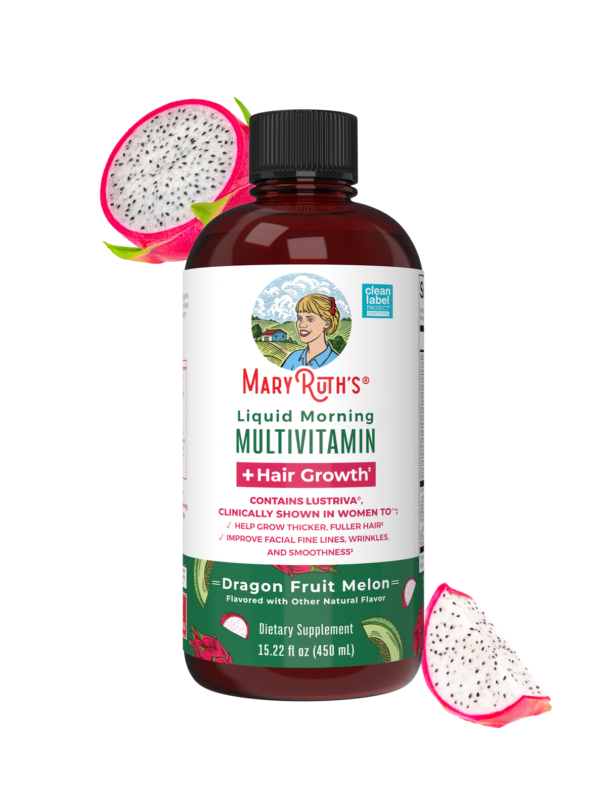 MaryRuth's Liquid Morning Multivitamin plus Hair Growth Dragon Fruit Melon 15.22 fl oz