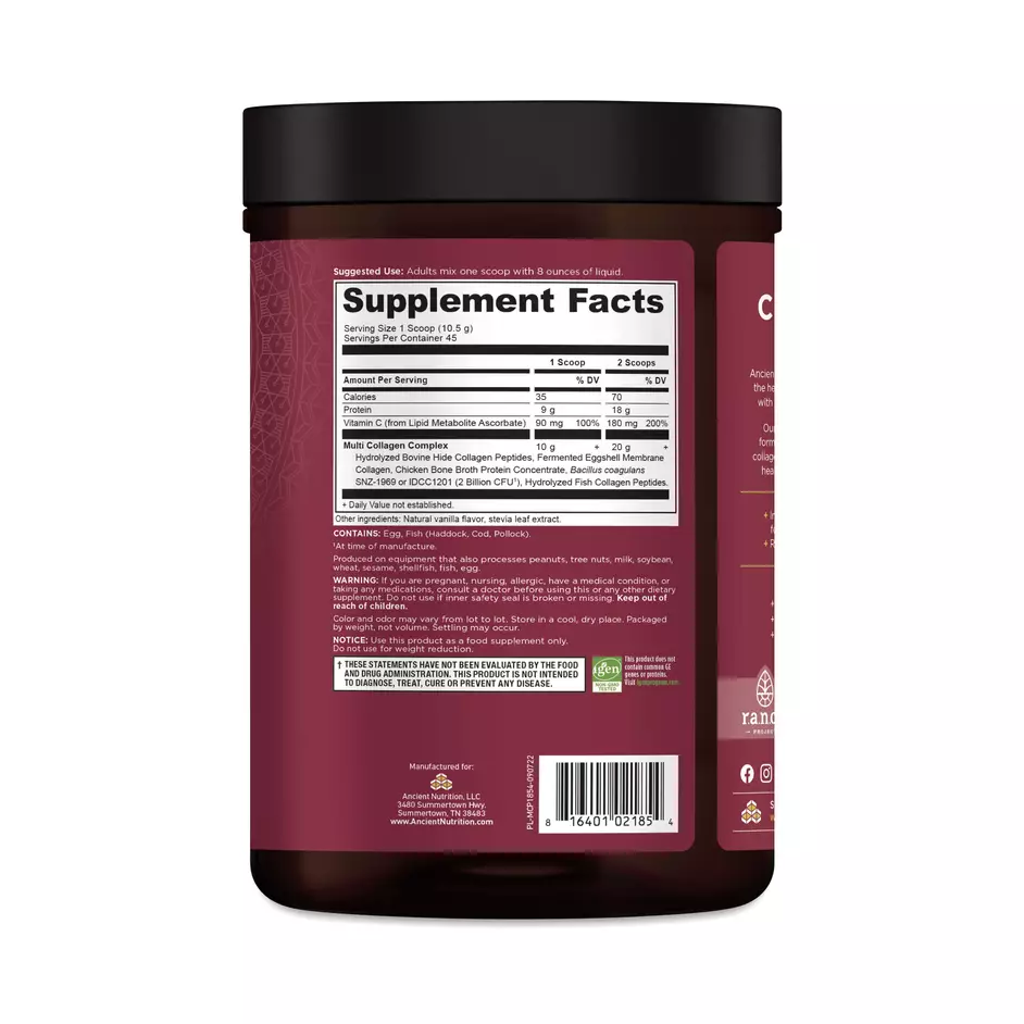 Ancient Nutrition Multi Collagen Protein Powder, Vanilla