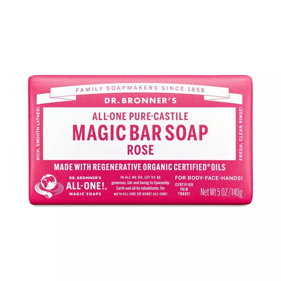 Dr. Bronner's Magic Bar Soap in Rose on a white background