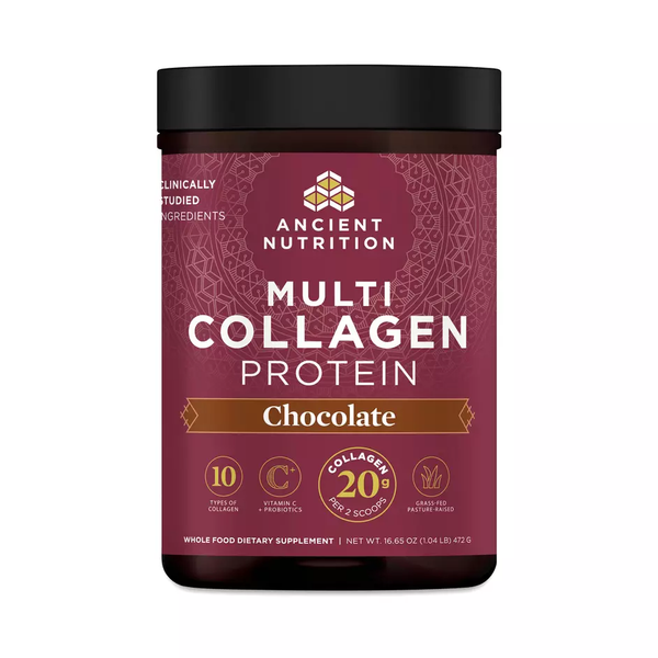 Ancient Nutrition Multi Collagen Protein chocolate flavor container on a white background
