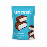 Unreal Dark Chocolate Coconut Bars 4.2oz teal pouch front view on white background
