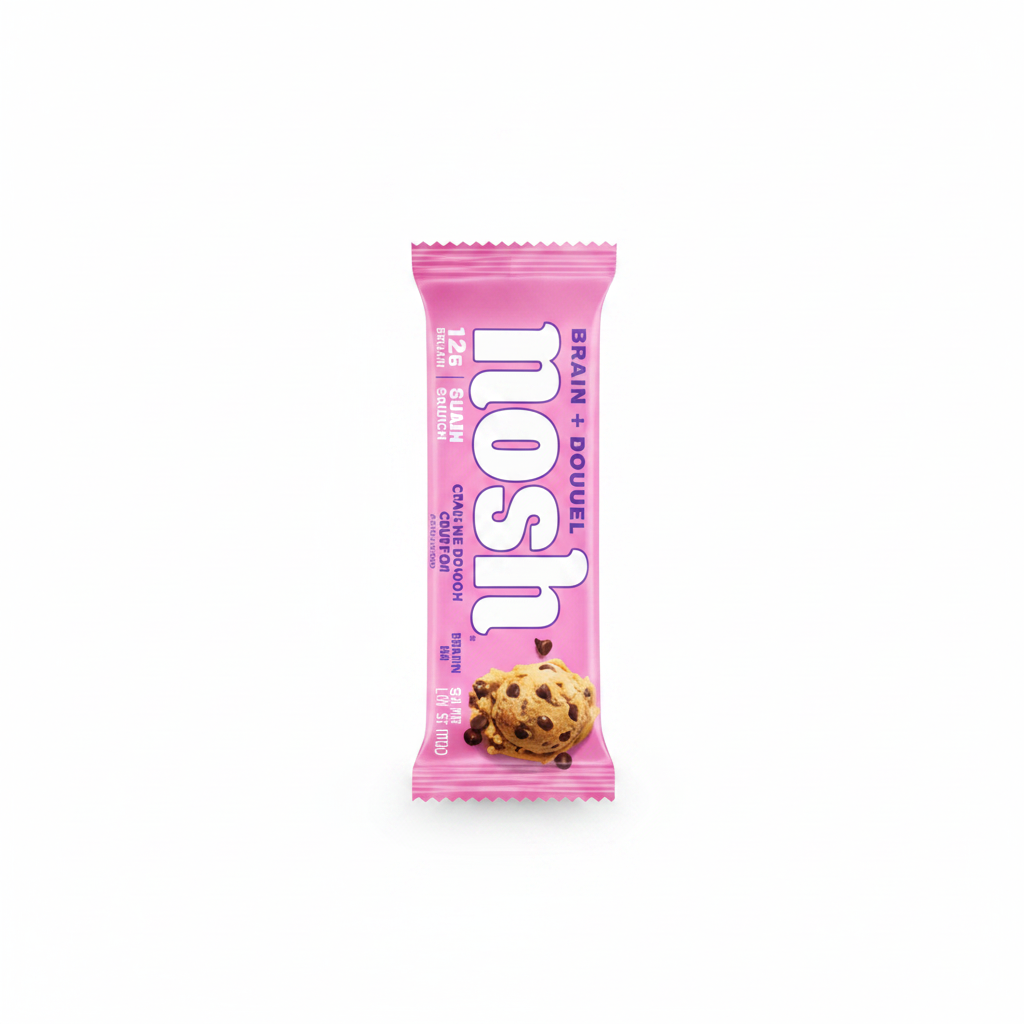 Mosh Protein Bar Cookie Dough Crunch single pink wrapped bar front view on white background
