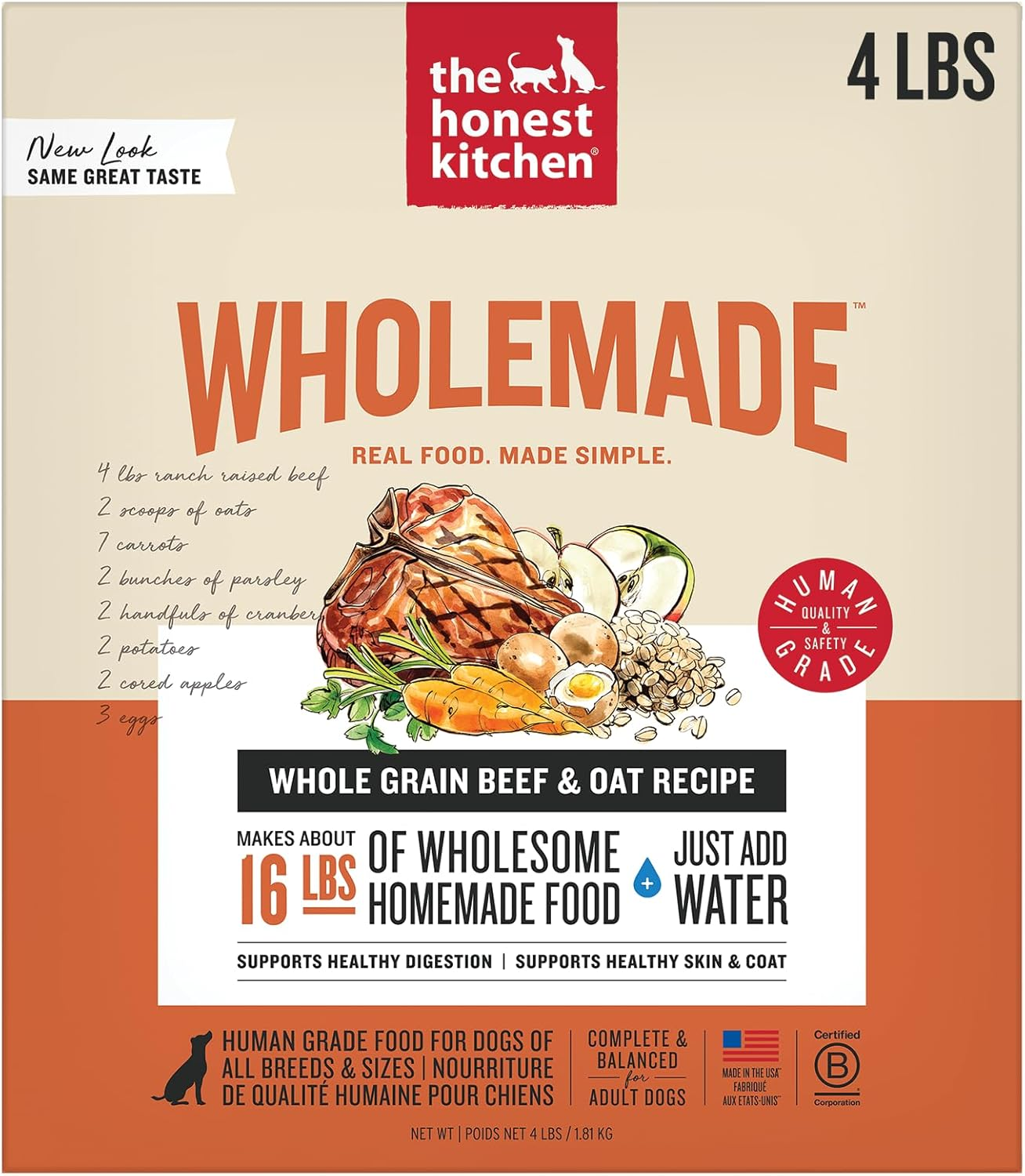 The Honest Kitchen Wholemade Grain Free Beef Dog Food, 4 lb (Makes 16 lbs)
