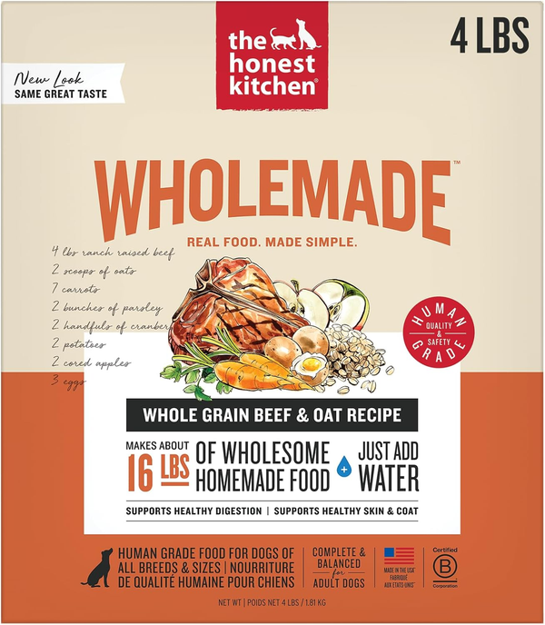 The Honest Kitchen Wholemade Grain Free Beef Dog Food, 4 lb (Makes 16 lbs)