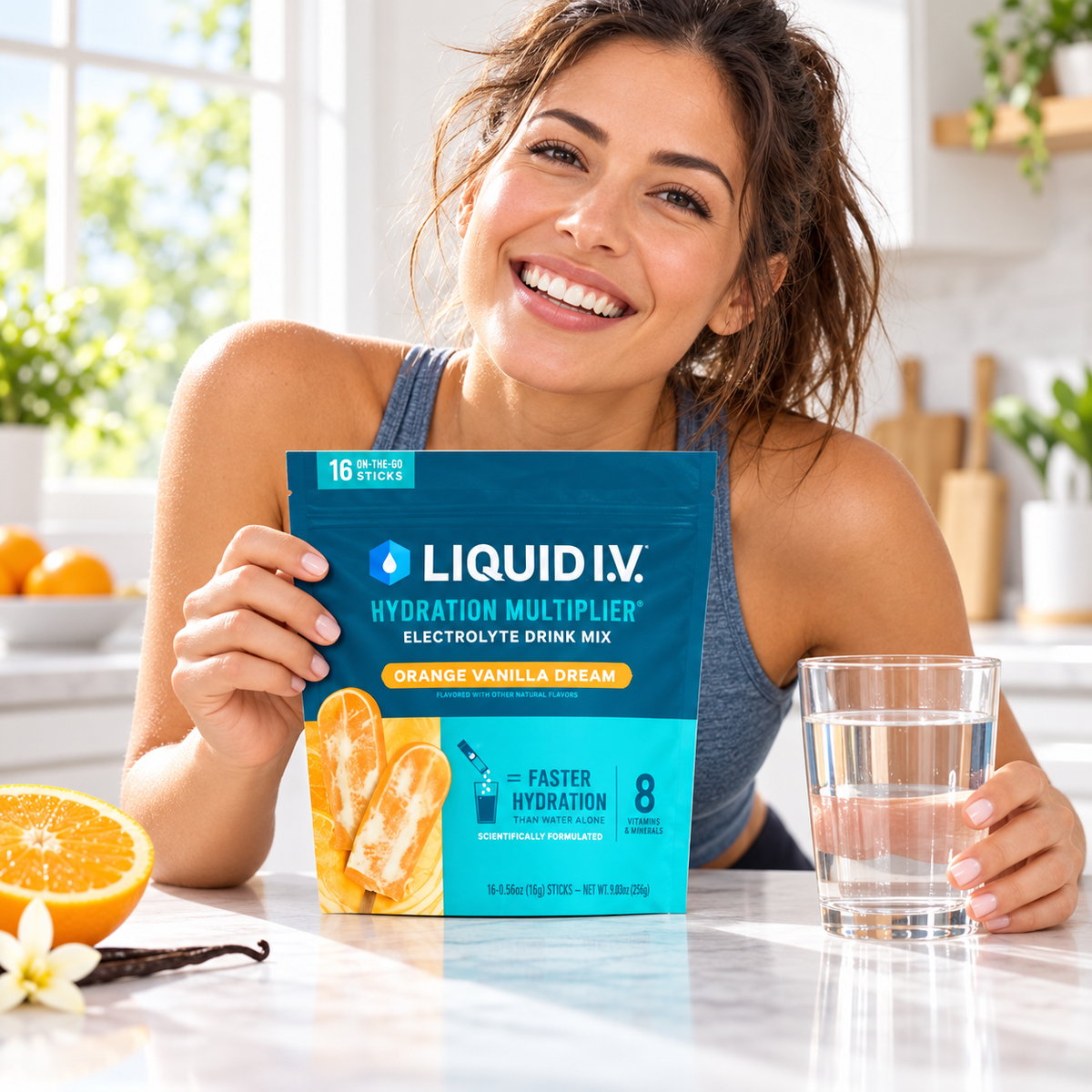 Liquid I.V. Orange Vanilla Dream 16-stick hydration mix lifestyle image