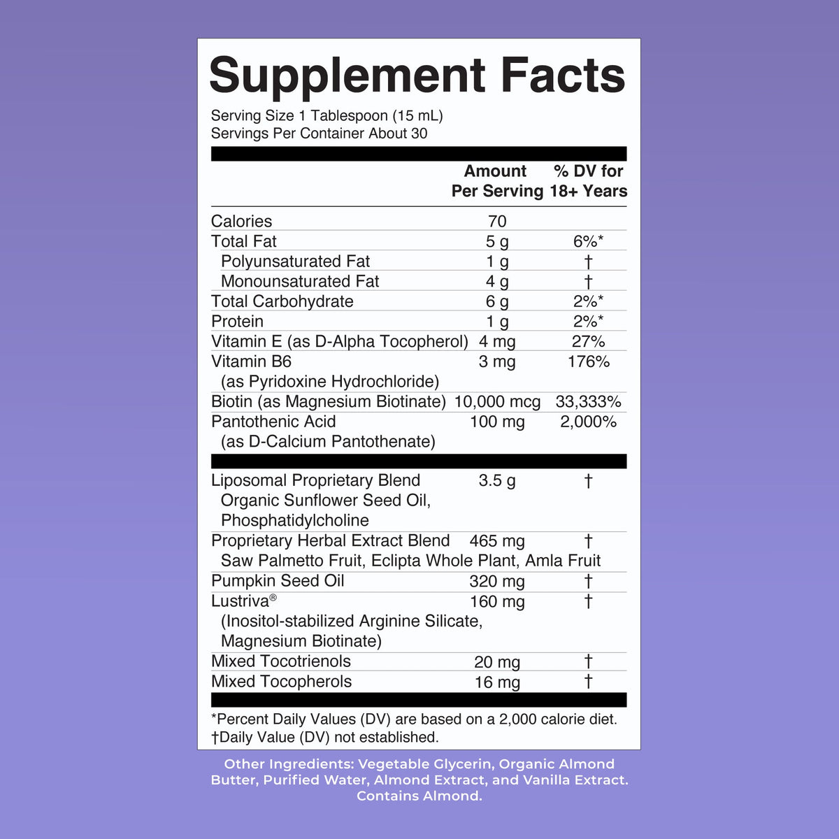 Hair Growth Max Almond Cookie Supplement Facts; contains almond
