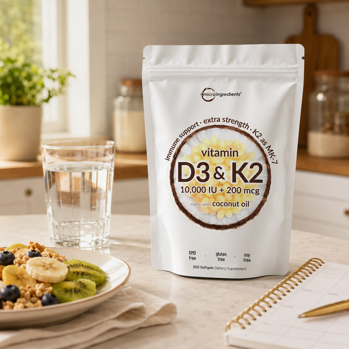 Vitamin D3 and K2 morning wellness routine