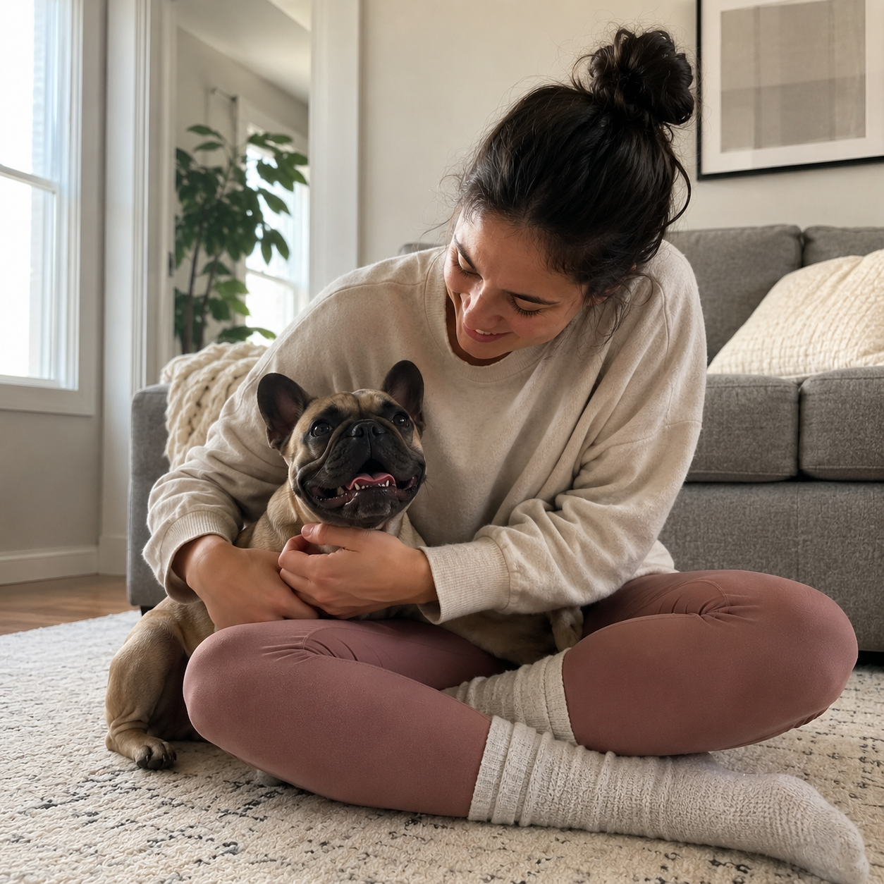 Dog owner enjoying time with dog