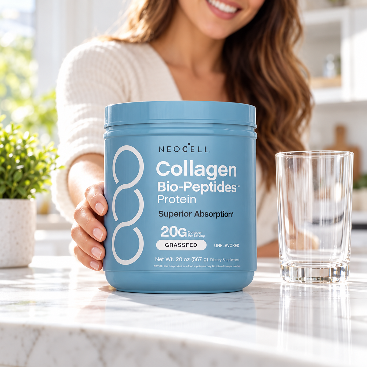 NeoCell Collagen Bio-Peptides Protein, 20 oz unflavored, lifestyle image