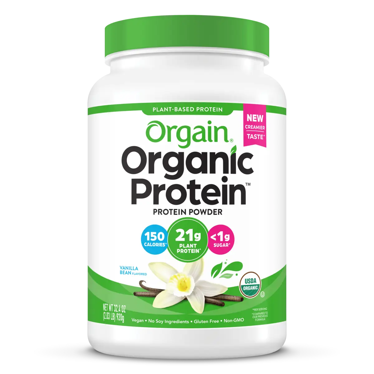 Orgain Organic Plant-Based Protein Powder Vanilla Bean 2.03 lb – front