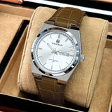 PABLO RAEZ watch with brown leather strap and white dial
