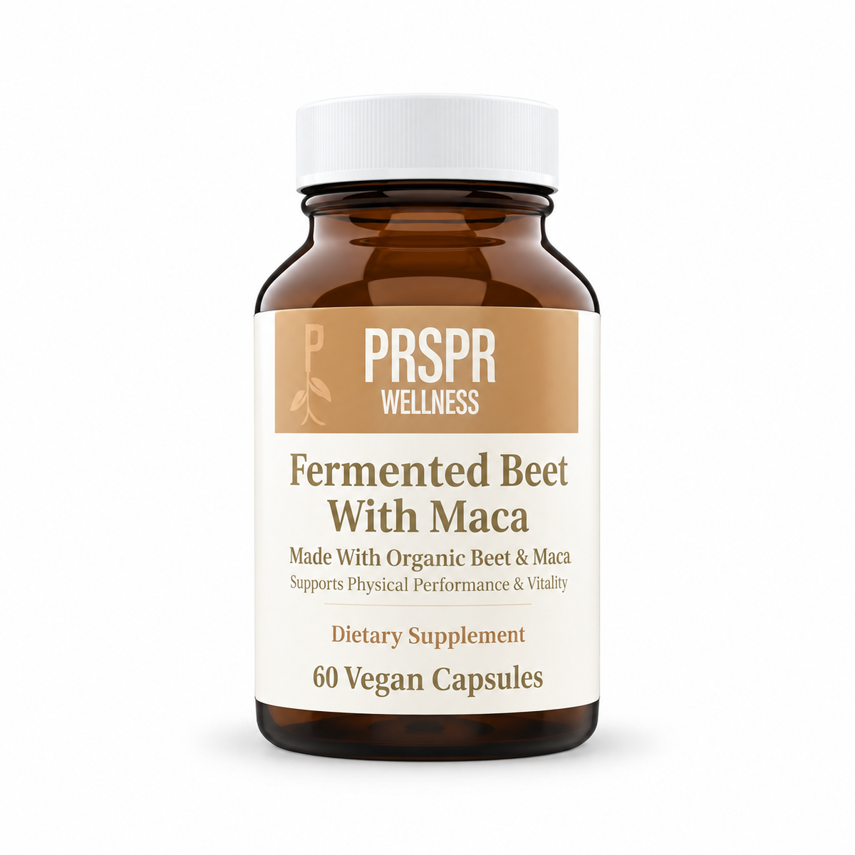 PRSPR Wellness Fermented Beet with Maca, 60 vegan capsules on white