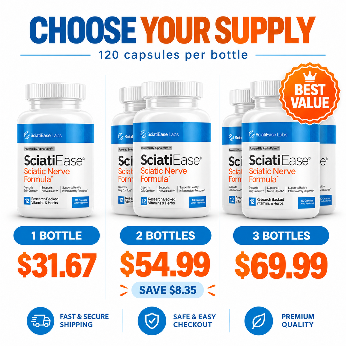 SciatiEase 1 2 and 3 bottle options