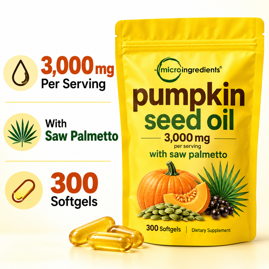 Micro Ingredients Pumpkin Seed Oil 3,000 mg with Saw Palmetto, 300 softgels