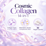 Zoyava Cosmic Collagen 14-in-1 facts: collagen types, named ingredients and 90 veggie capsules