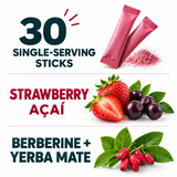 LeeFar Cutting Mix facts — 30 sticks, Strawberry Açaí, berberine and yerba mate