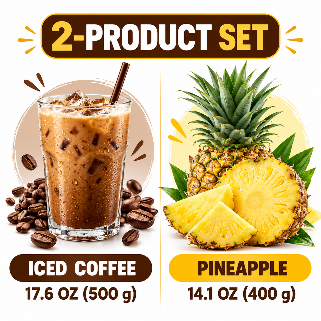 Bella All Natural duo facts — Iced Coffee 17.6 oz and Pineapple 14.1 oz