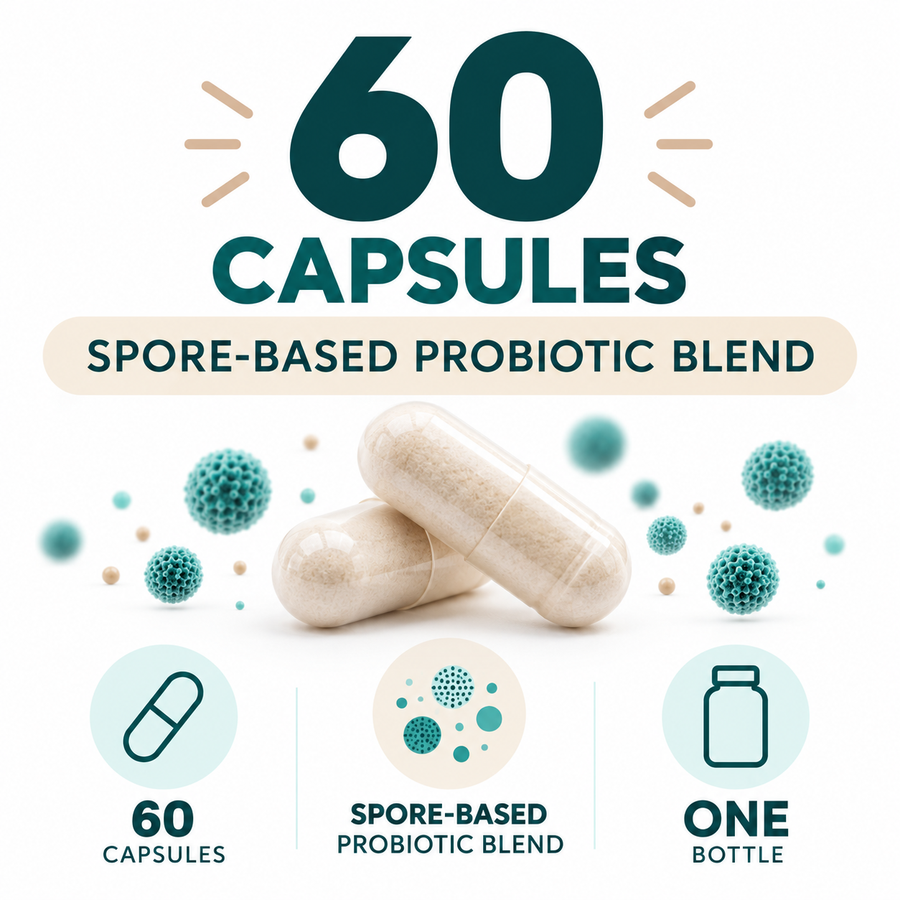 MegaSporeBiotic facts — 60 capsules, spore-based probiotic blend