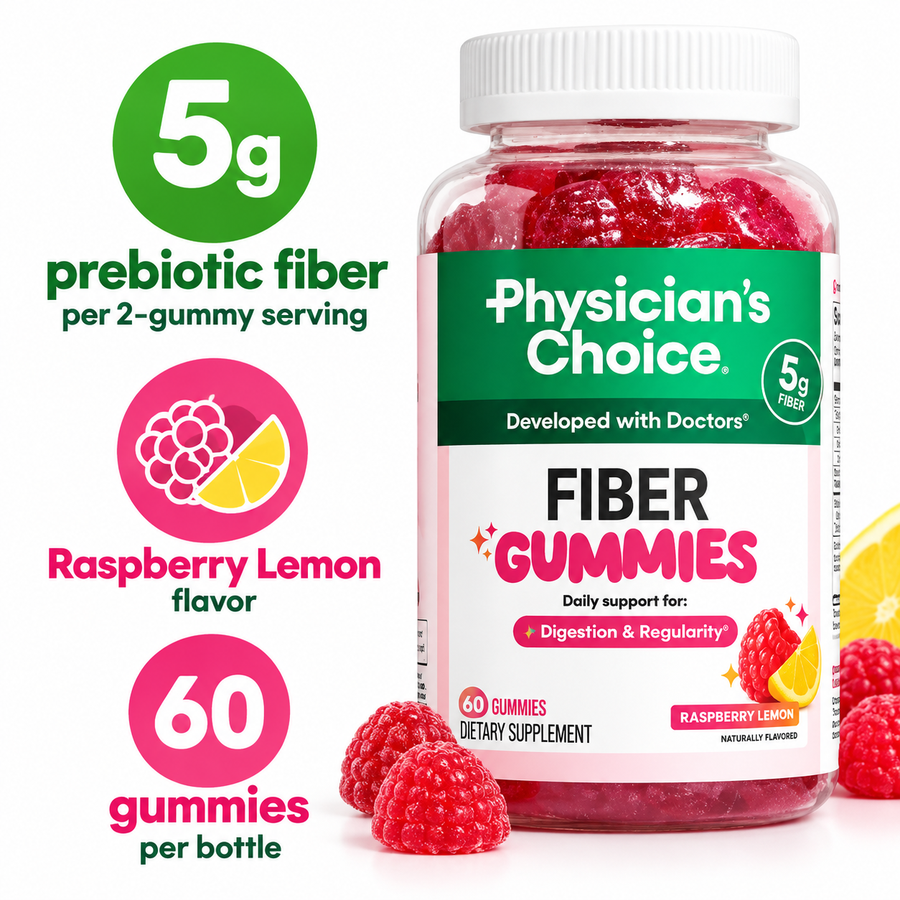 Physician's Choice Fiber Gummies with 5 g prebiotic fiber per two gummies
