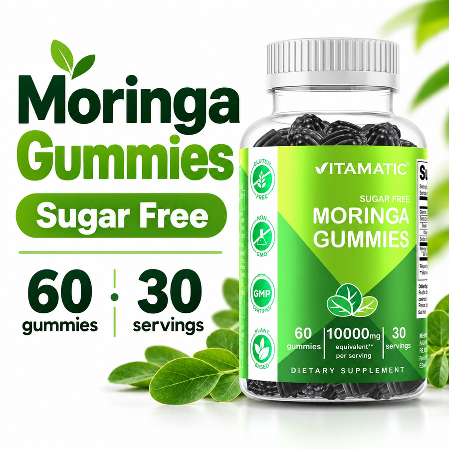 Vitamatic Sugar Free Moringa Gummies package facts 60 gummies 30 servings
