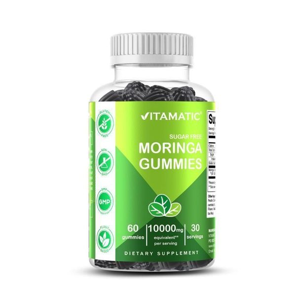 Vitamatic Sugar Free Moringa Gummies 60 count bottle on white