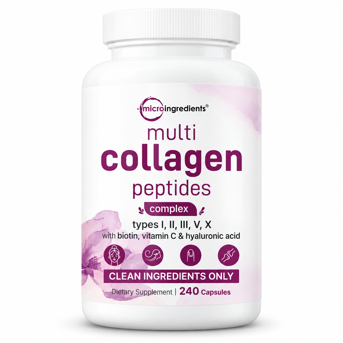 Micro Ingredients Multi Collagen Complex 240 capsules on white