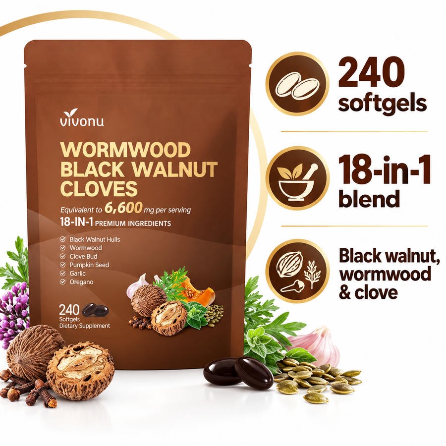 VivoNu Wormwood Black Walnut Cloves package facts