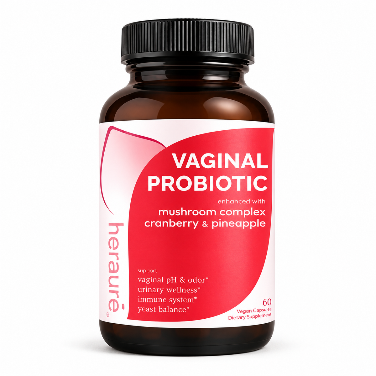 HerAure Vaginal Probiotic 60 vegan capsules on white