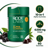 ROOT LABS Alpha Gummies facts: 10-in-1, 4,000 mg shilajit, 60 gummies