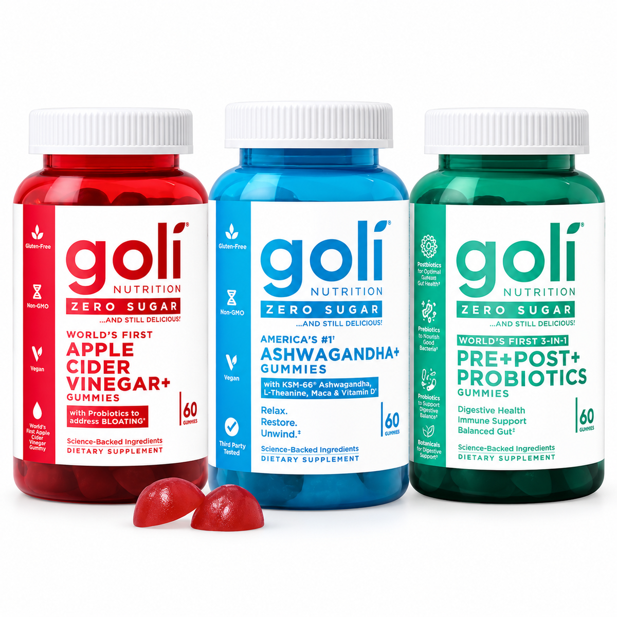 Goli Zero Sugar Best Seller Trio three bottles