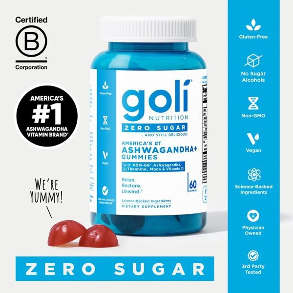 Goli Zero Sugar Ashwagandha+ Gummies, 60 gummies
