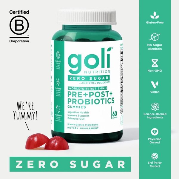 Goli Zero Sugar Pre+Post+Probiotics Gummies, 60 gummies