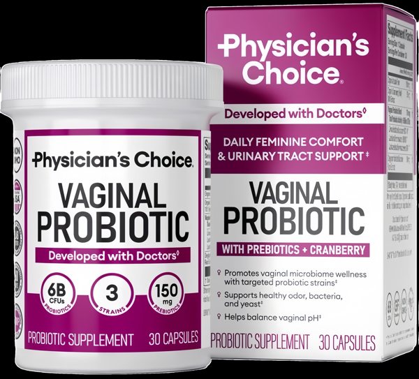 Physician's Choice Vaginal Probiotic with Prebiotics + Cranberry – 30 Capsules product packaging on white background
