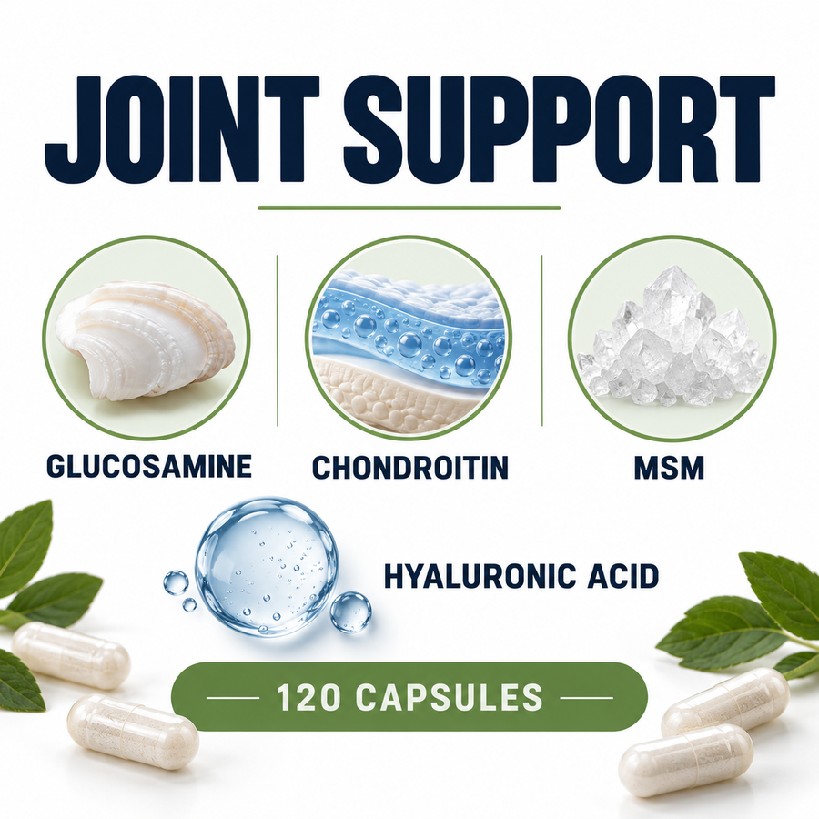 Why Not Natural Joint Support with Glucosamine, Chondroitin, MSM + Hyaluronic Acid – 120 Capsules factual product details