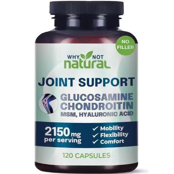 Why Not Natural Joint Support with Glucosamine, Chondroitin, MSM + Hyaluronic Acid – 120 Capsules product packaging on white background