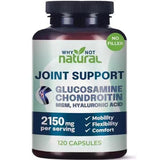 Why Not Natural Joint Support with Glucosamine, Chondroitin, MSM + Hyaluronic Acid – 120 Capsules product packaging on white background